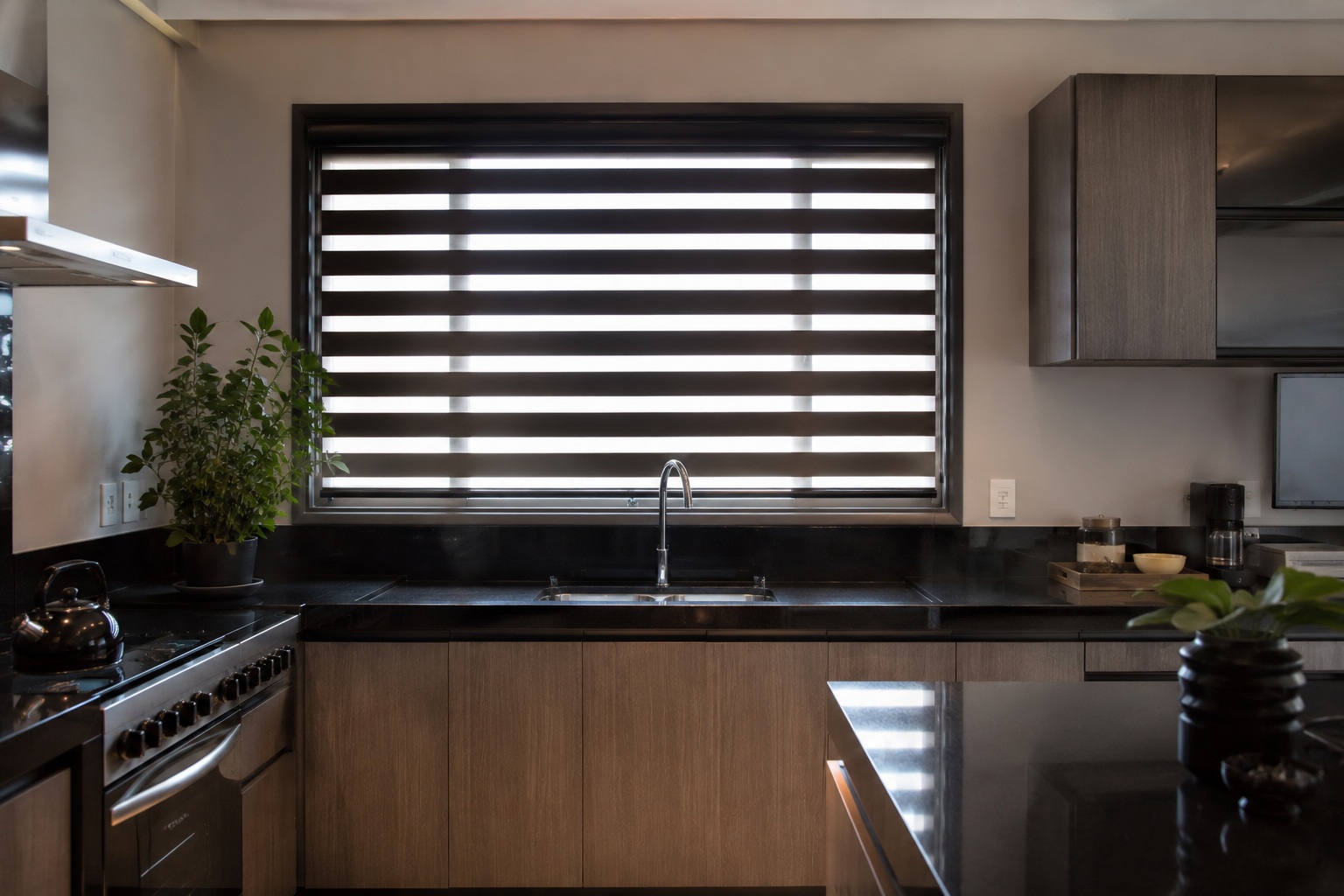 Cozinha com Cortina Double Vision